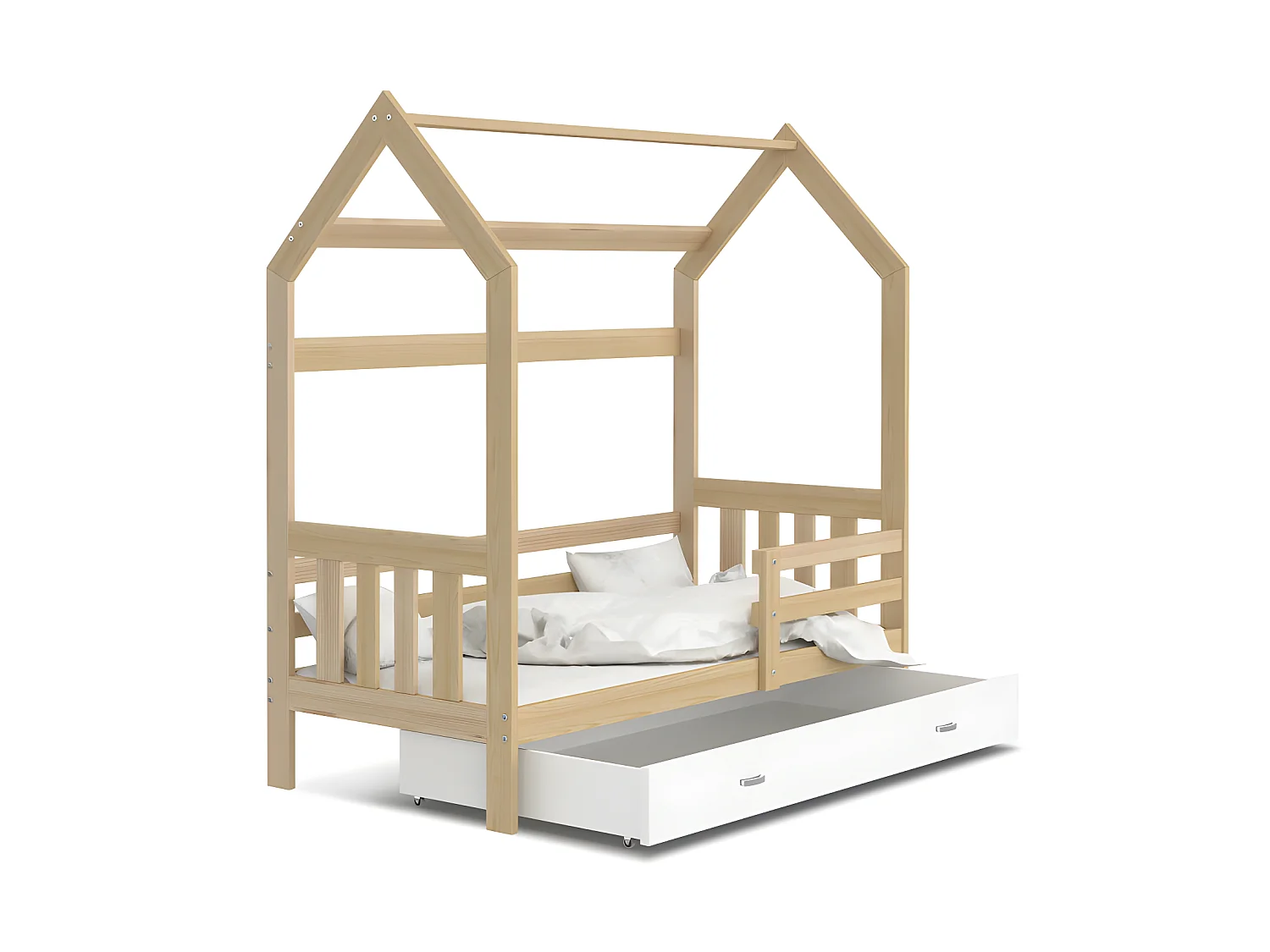 Lit cabane Plus  80 x160 cm avec sommier , matelas et tiroir Pin - Blanc