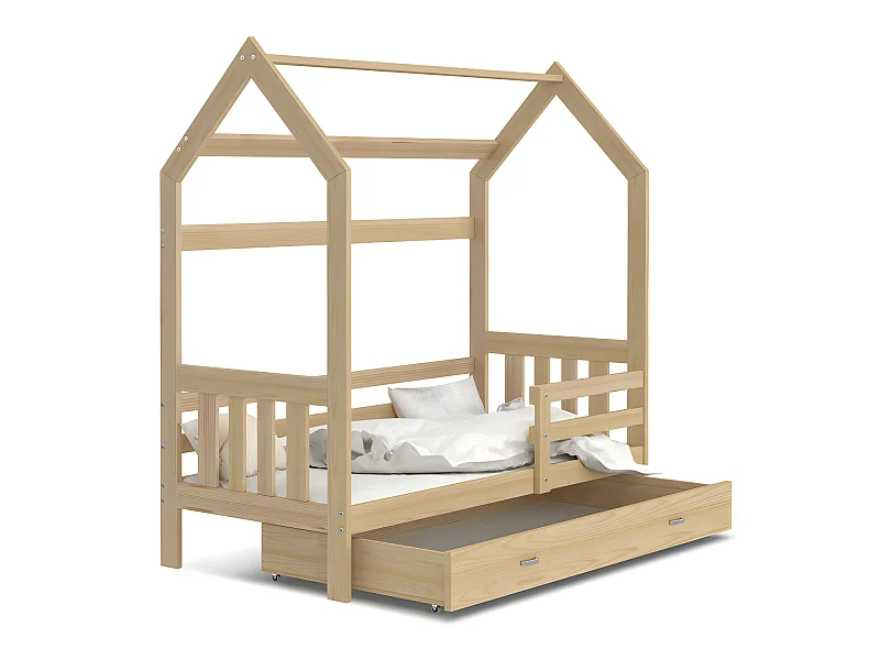Lit cabane Plus  80 x160 cm avec sommier , matelas et tiroir Pin