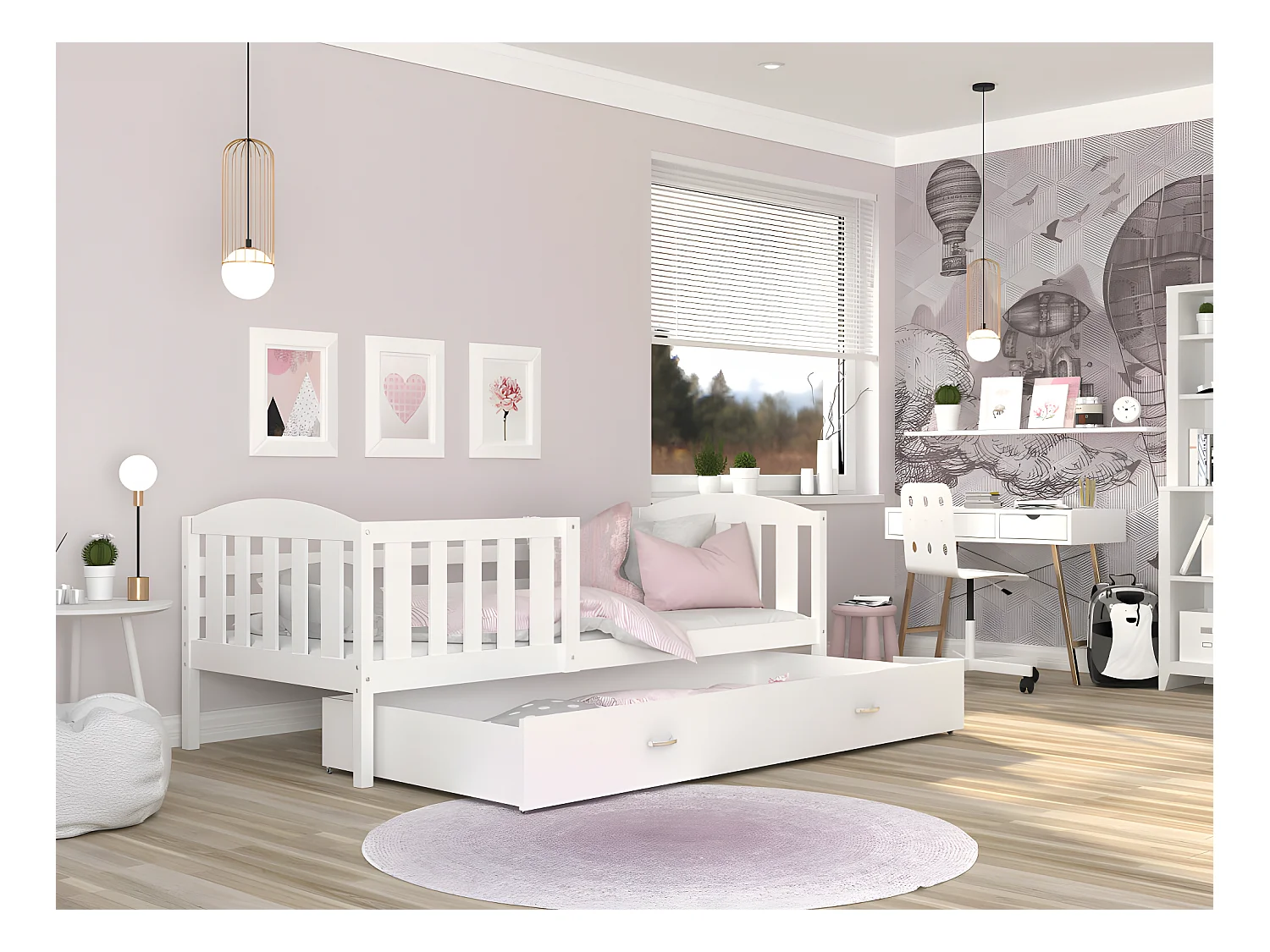 Lit enfant LUNA 90X190 cm - 1 Matelas , 1 Sommier et Tiroir inclus Blanc
