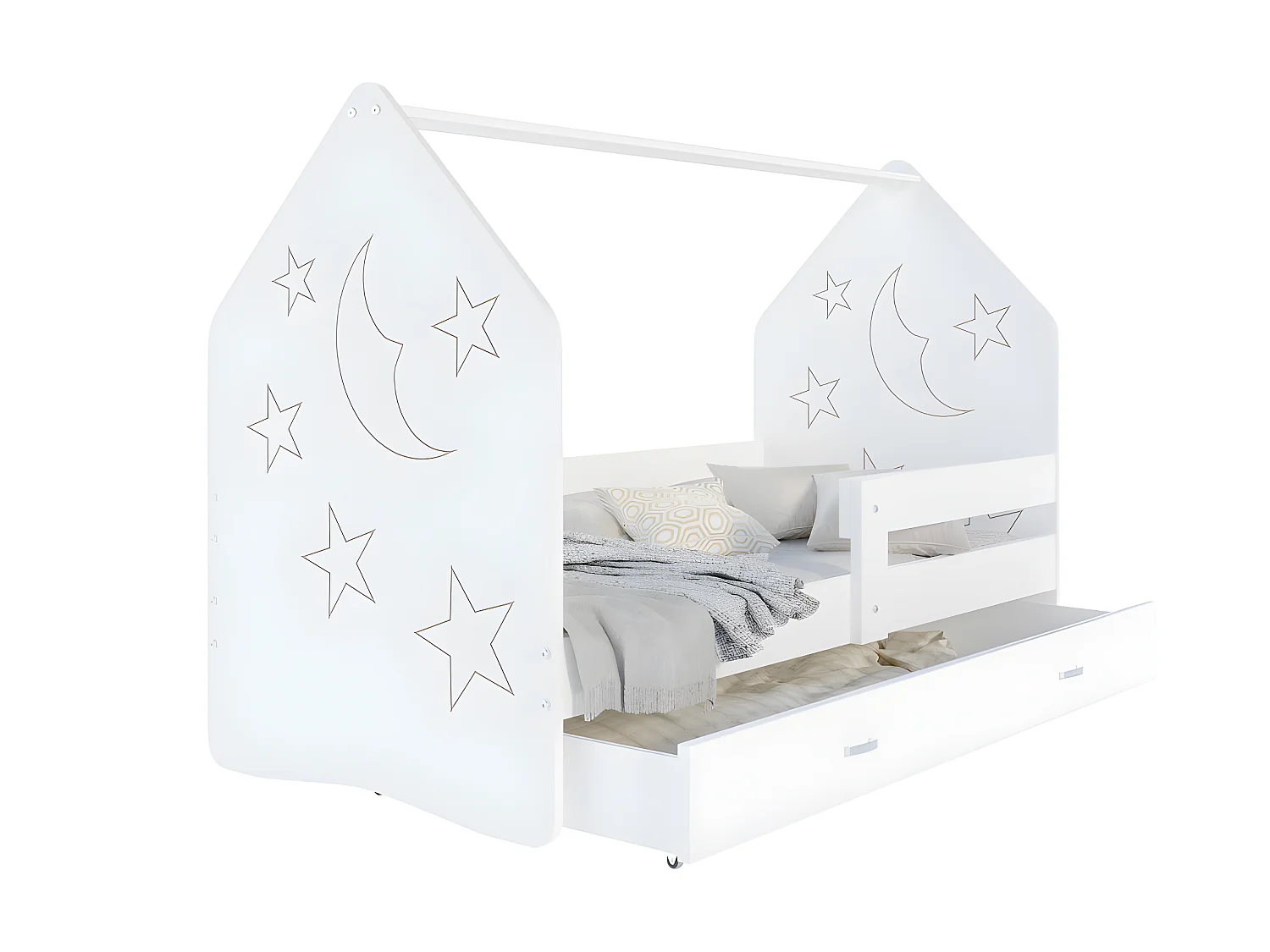 Lit Cabane DAILY FREZ 80x160 Blanc - lune Livré avec le sommiers et tiroir.