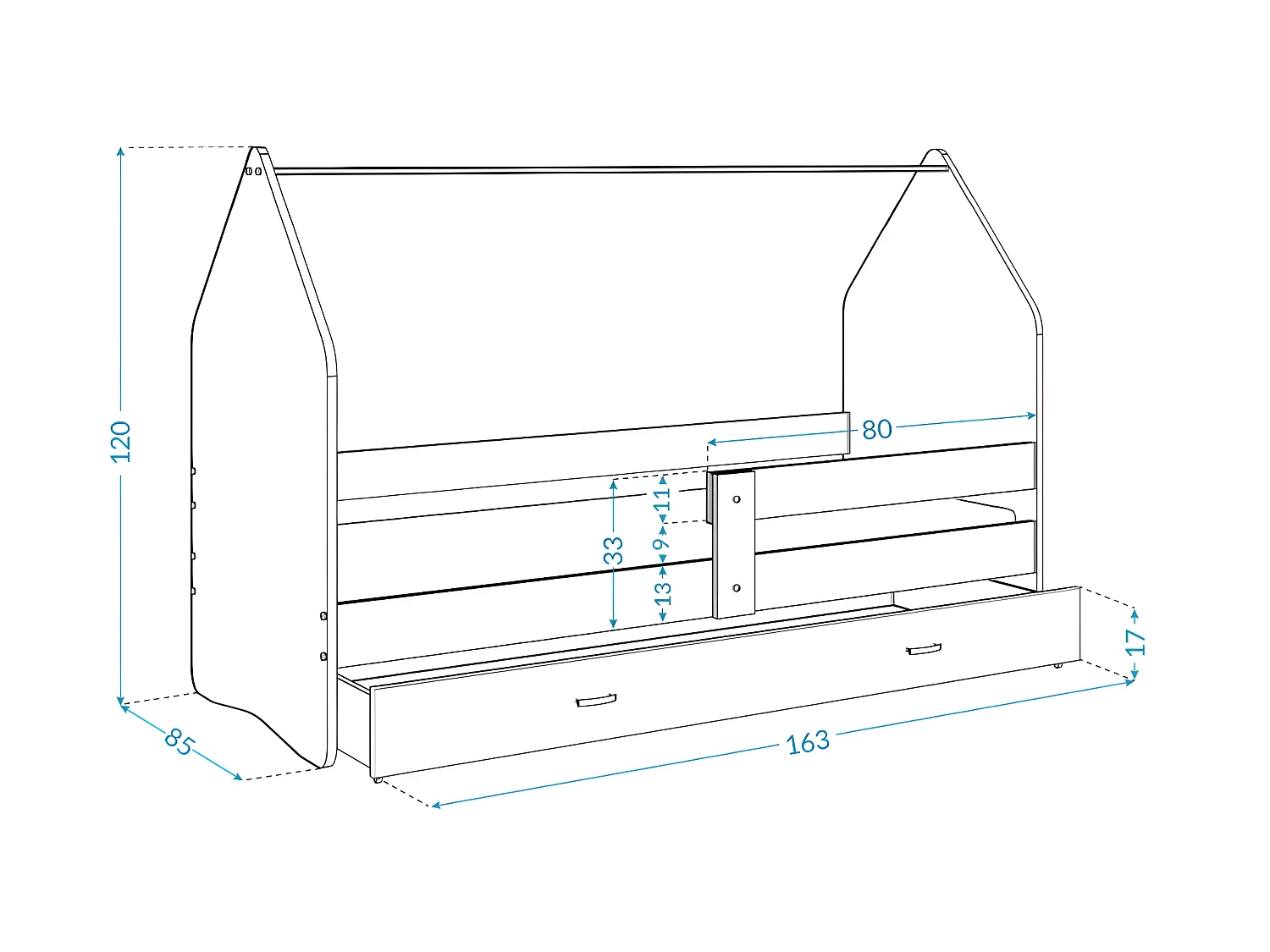 Lit Cabane DAILY FREZ 80x160 Blanc - lune Livré avec le sommiers et tiroir.