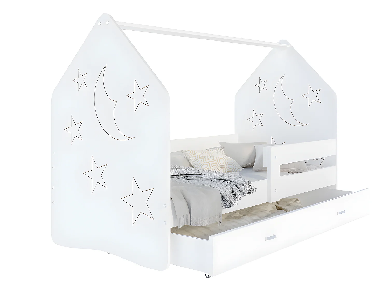 Lit Cabane DAILY FREZ 80x160 Blanc - lune Livré avec le sommiers et tiroir.