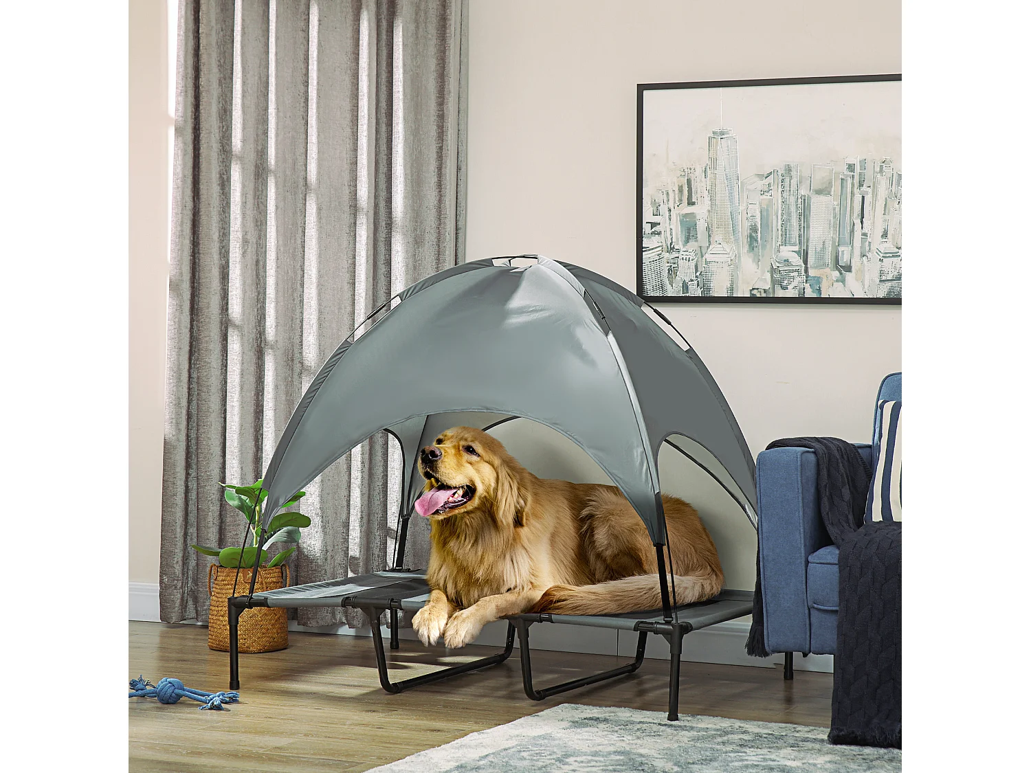 Cama elevada para mascotas gris 122x92x108cm PawHut