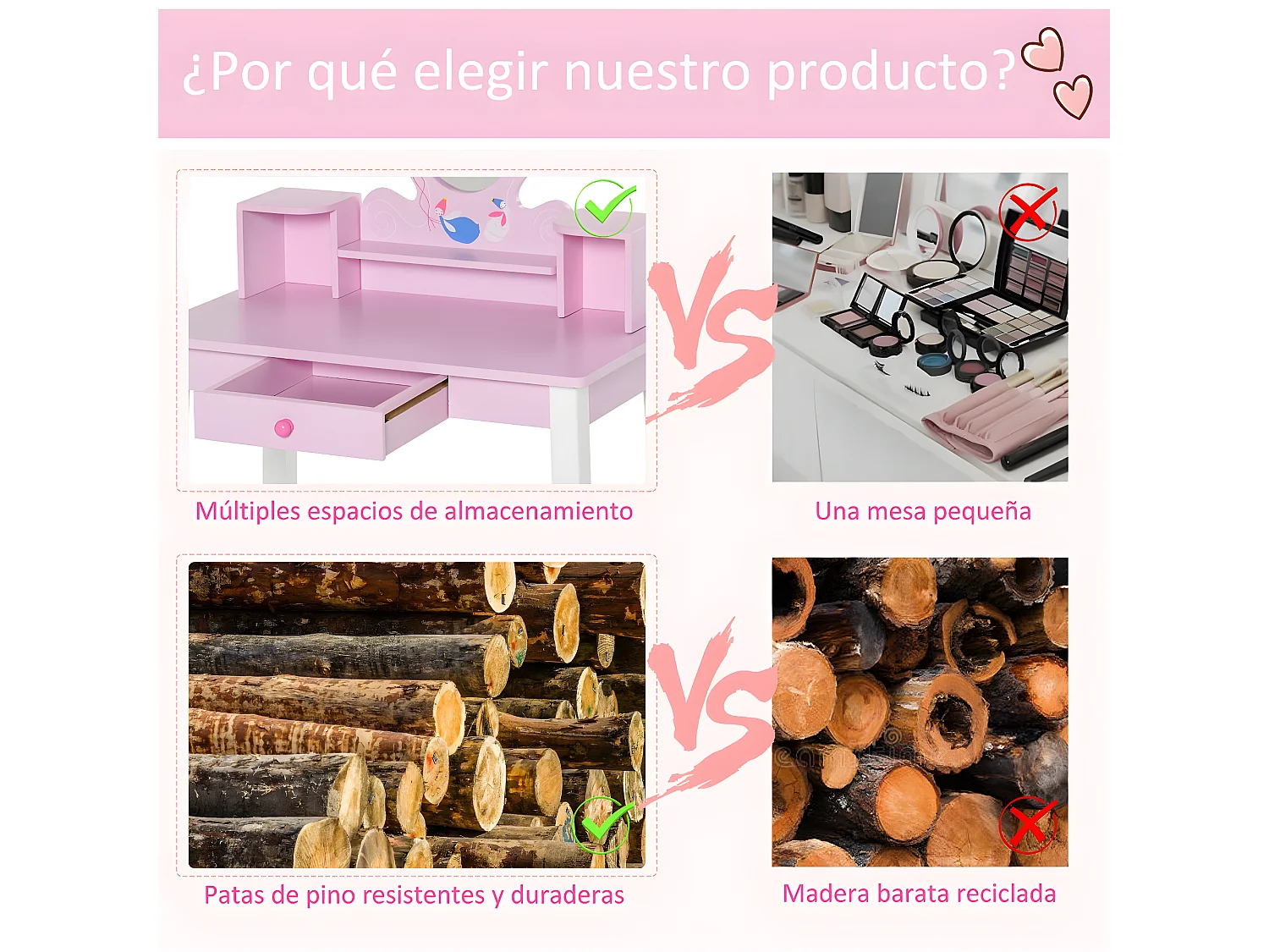 Tocador infantil con taburete multicolor 60x34x93 cm HOMCOM