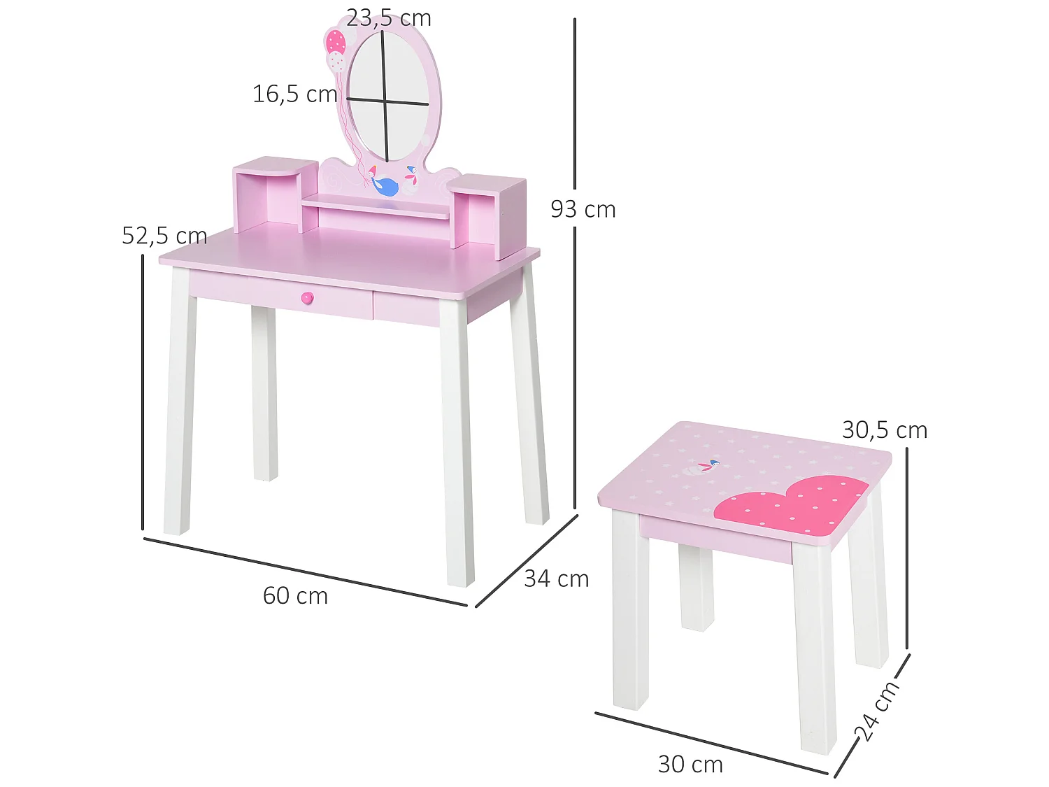 Tocador infantil con taburete multicolor 60x34x93 cm HOMCOM
