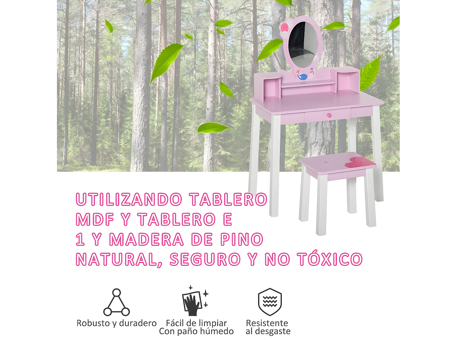 Tocador infantil con taburete multicolor 60x34x93 cm HOMCOM