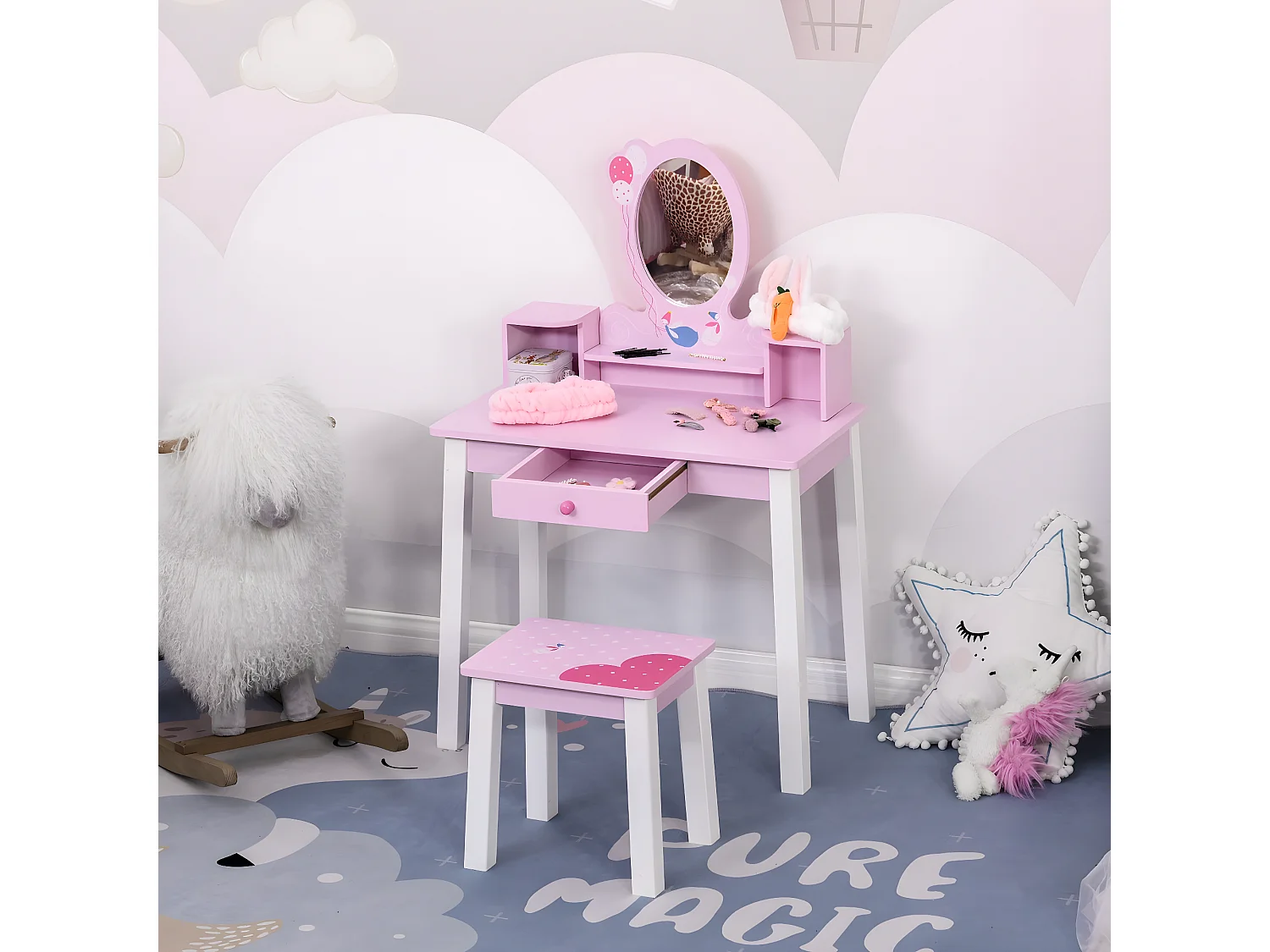 Tocador infantil con taburete multicolor 60x34x93 cm HOMCOM