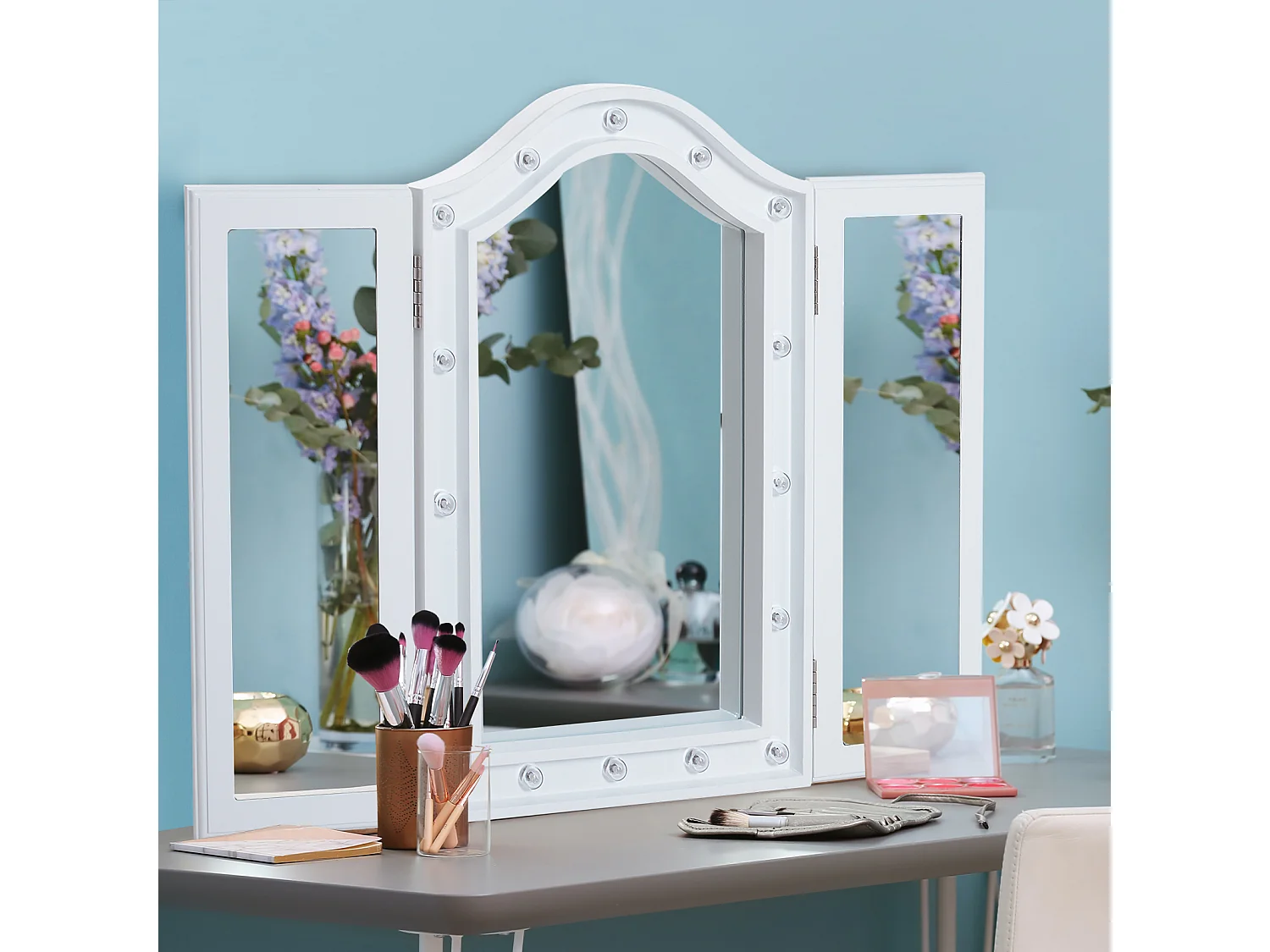 Espejo de maquillaje con luz led blanco 73x53,5x4,5cm HOMCOM