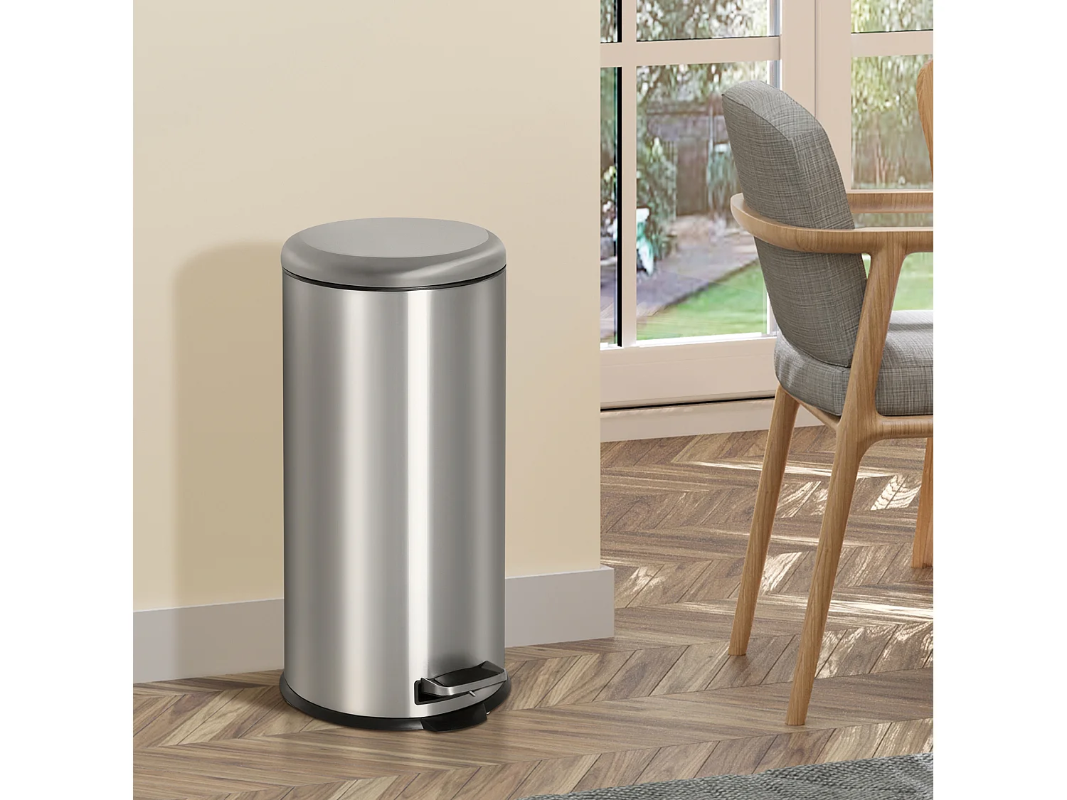 Cubo de basura plateado ø29.2x62.9 cm HOMCOM