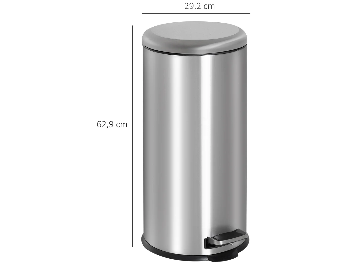 Cubo de basura plateado ø29.2x62.9 cm HOMCOM