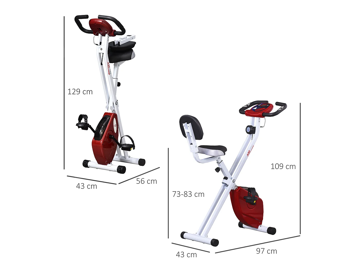 Bicicleta para ejercicios de forma x rojo 43x97x109 cm HOMCOM