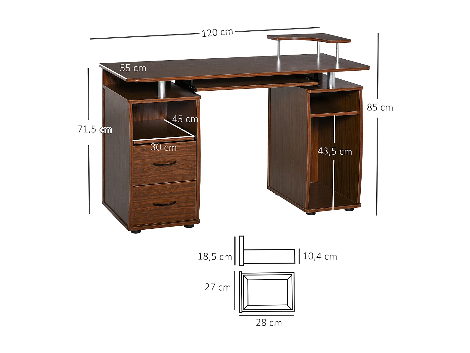 Mesa de ordenador marrón 120x55x85 cm HOMCOM