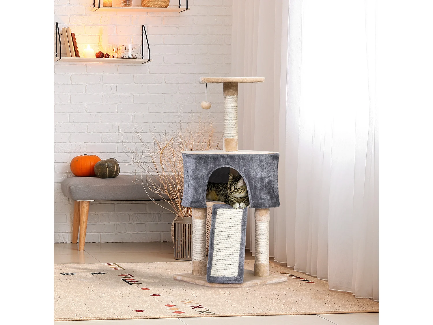 Árbol para gatos grey and beige 40x40x98 cm PawHut