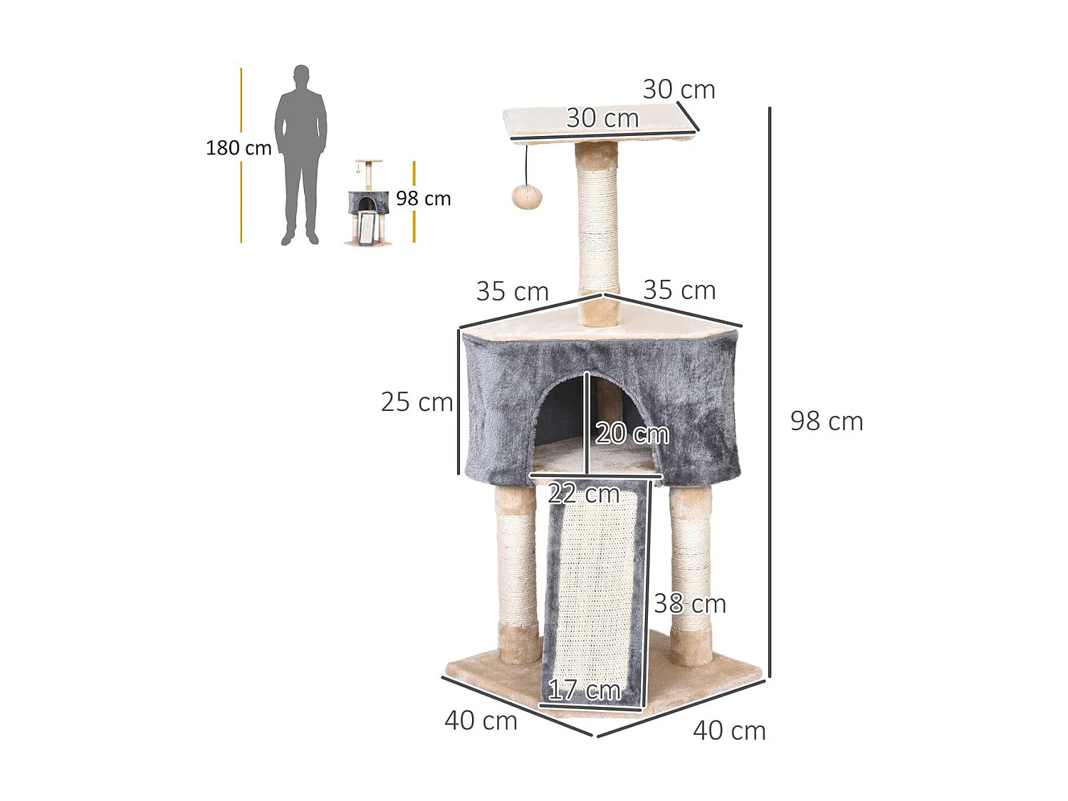 Árbol para gatos grey and beige 40x40x98 cm PawHut