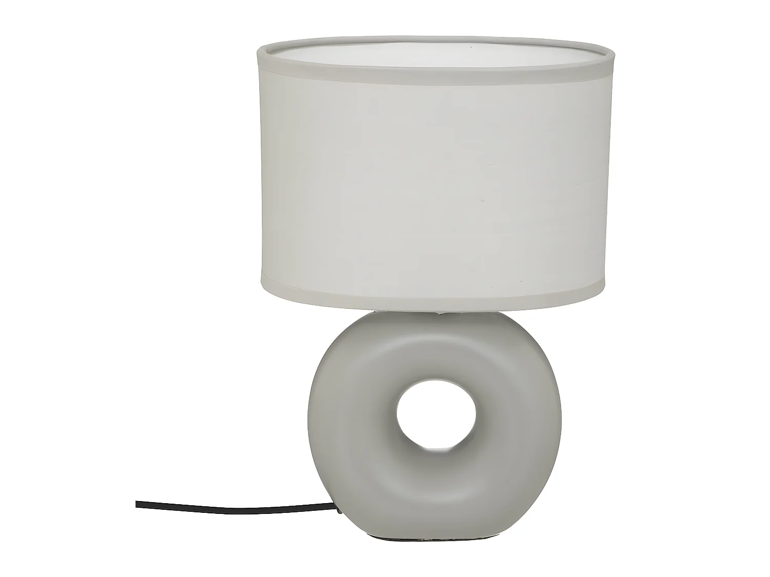 Lampe à poser Gris mat pied en céramique et abat-jour en coton H 25 cm