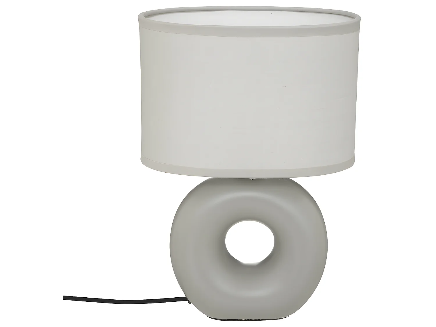 Lampe à poser Gris mat pied en céramique et abat-jour en coton H 25 cm