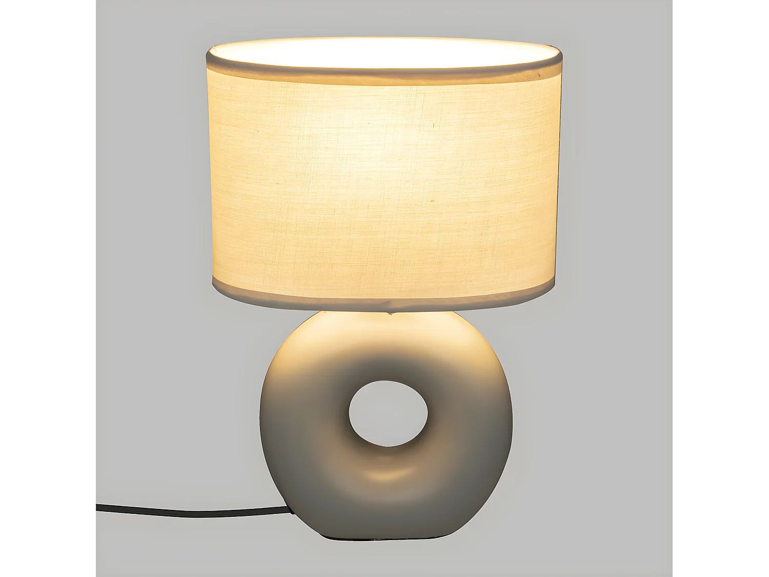 Lampe à poser Gris mat pied en céramique et abat-jour en coton H 25 cm