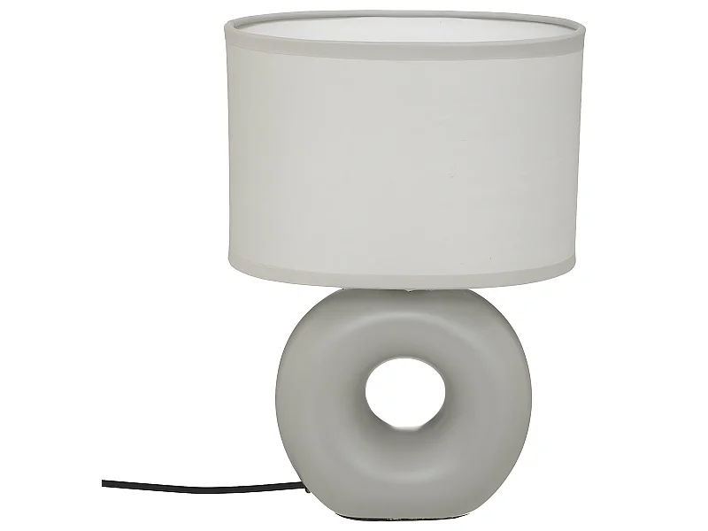 Lampe à poser Gris mat pied en céramique et abat-jour en coton H 25 cm