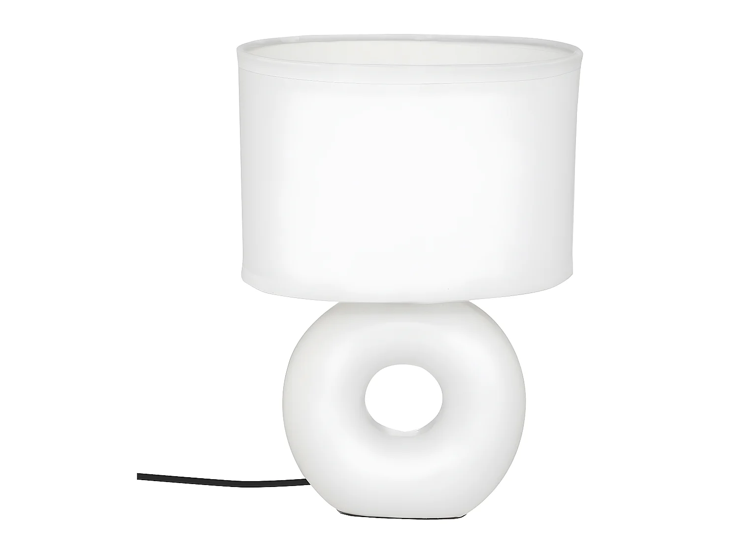 Lampe à poser Blanc mat pied en céramique et abat-jour en coton H 25 cm