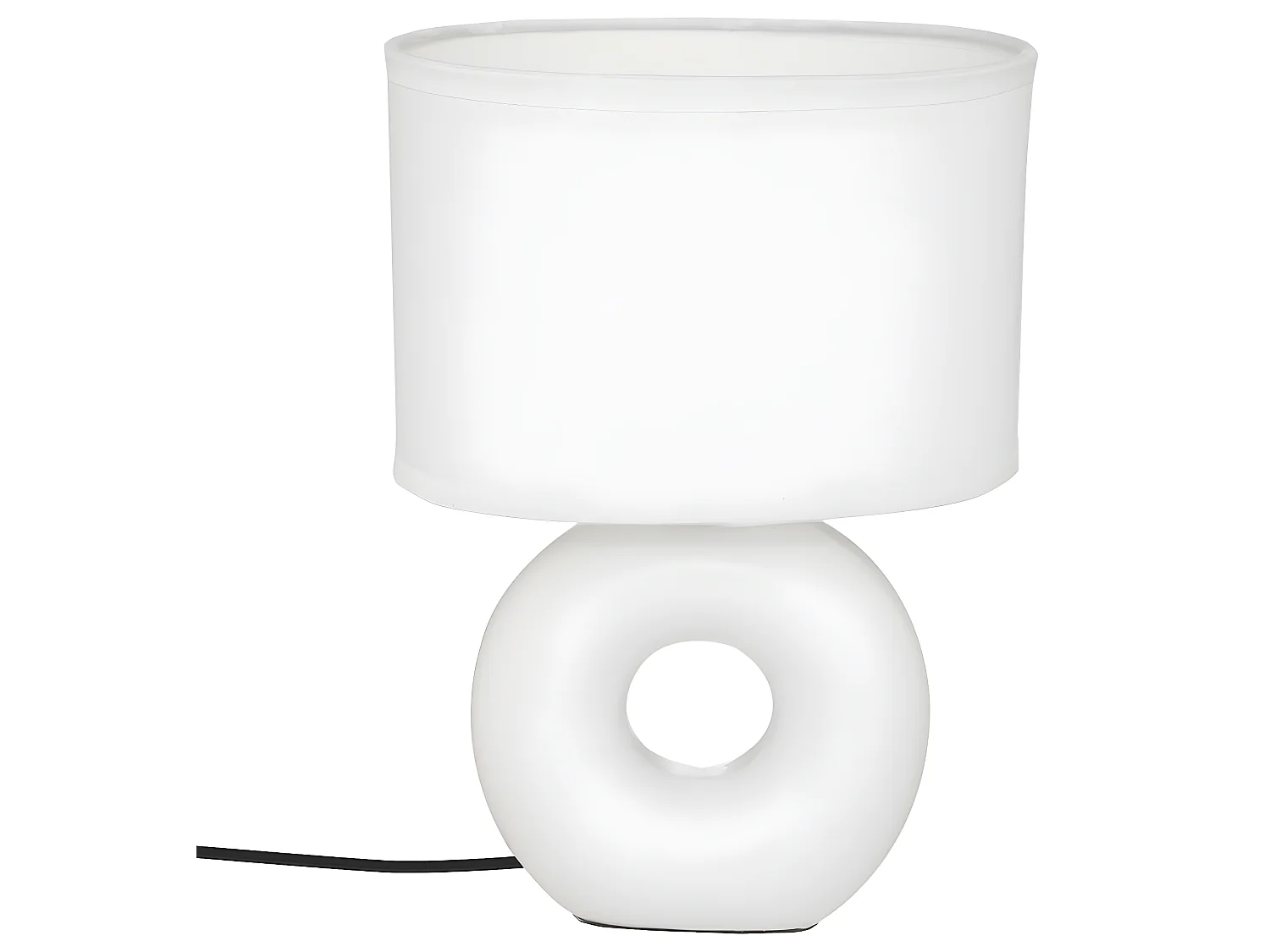 Lampe à poser Blanc mat pied en céramique et abat-jour en coton H 25 cm