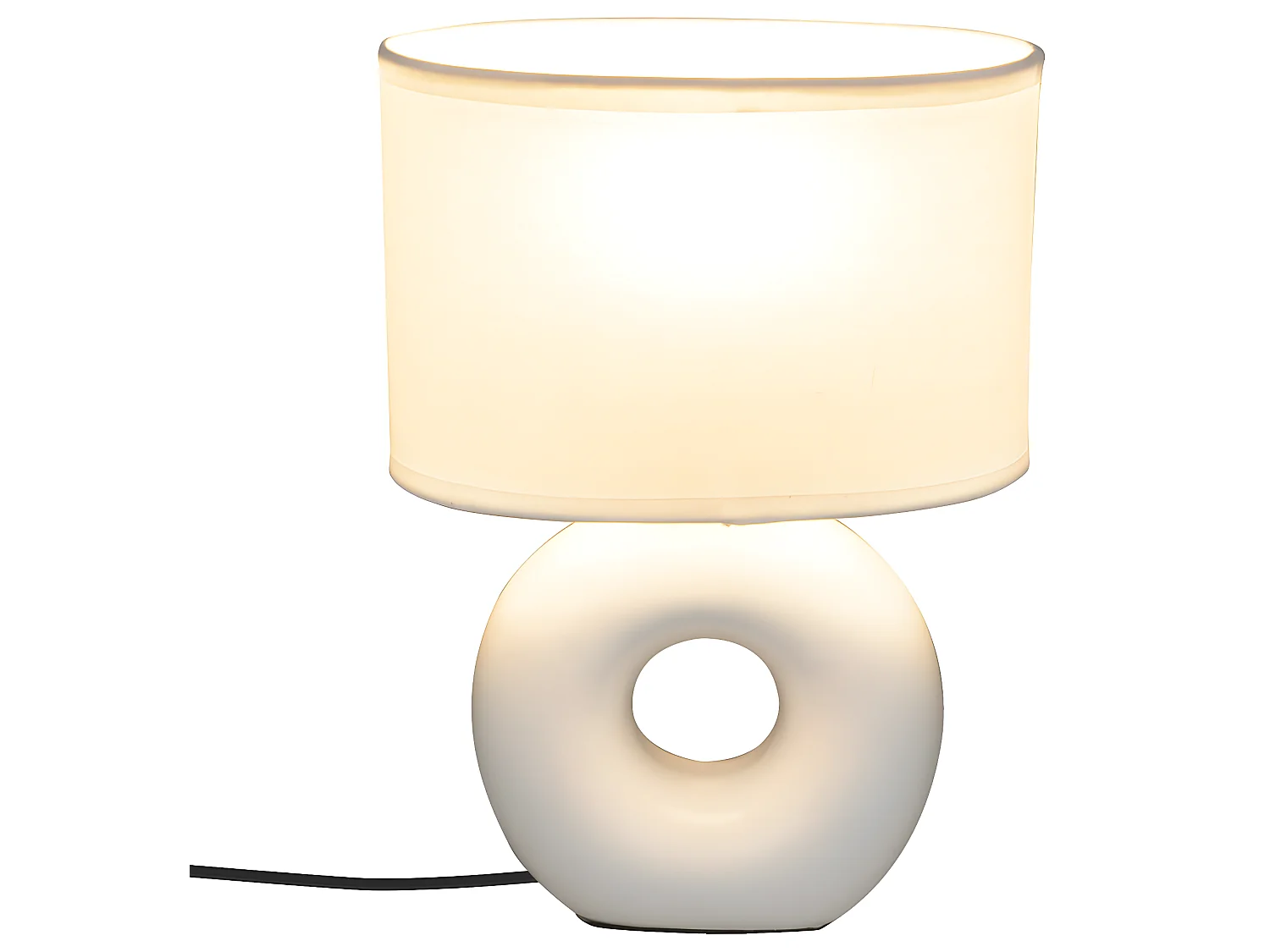 Lampe à poser Blanc mat pied en céramique et abat-jour en coton H 25 cm