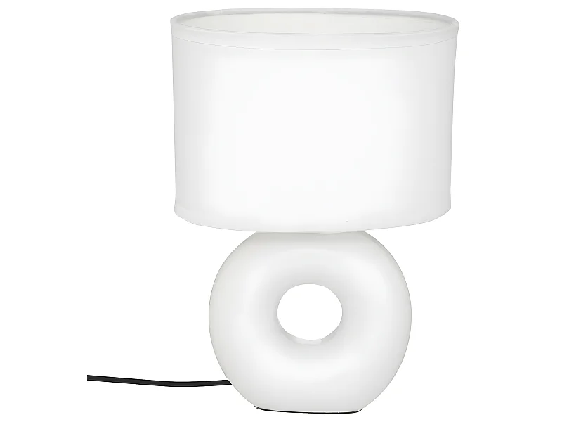 Lampe à poser Blanc mat pied en céramique et abat-jour en coton H 25 cm