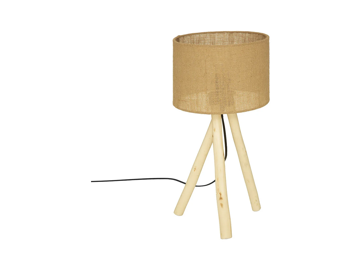 Lampe à poser trépied en Bois et Abat-jour en Coton H 52 cm