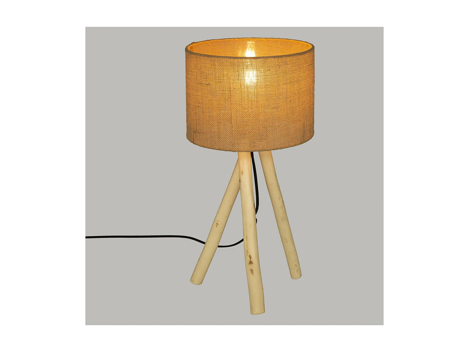 Lampe à poser trépied en Bois et Abat-jour en Coton H 52 cm