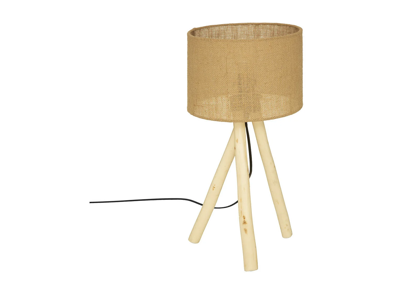 Lampe à poser trépied en Bois et Abat-jour en Coton H 52 cm