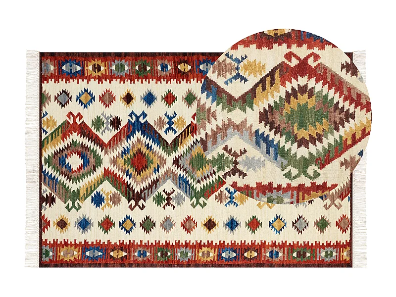 Kelim-Teppich Wolle bunt 200 x 300 cm handgewebt orientalisches Muster Arevik