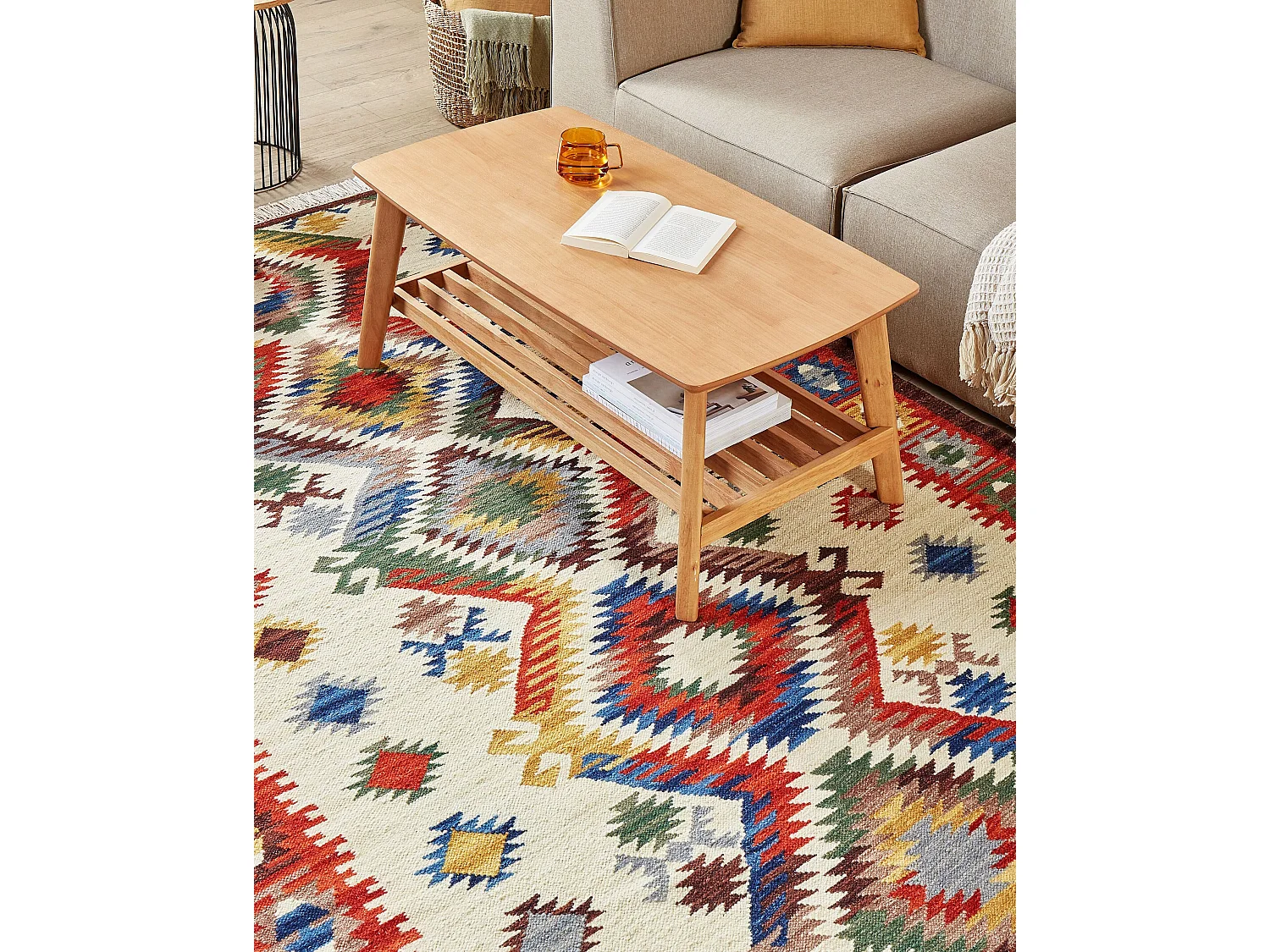 Kelim-Teppich Wolle bunt 160 x 230 cm handgewebt orientalisches Muster Arevik