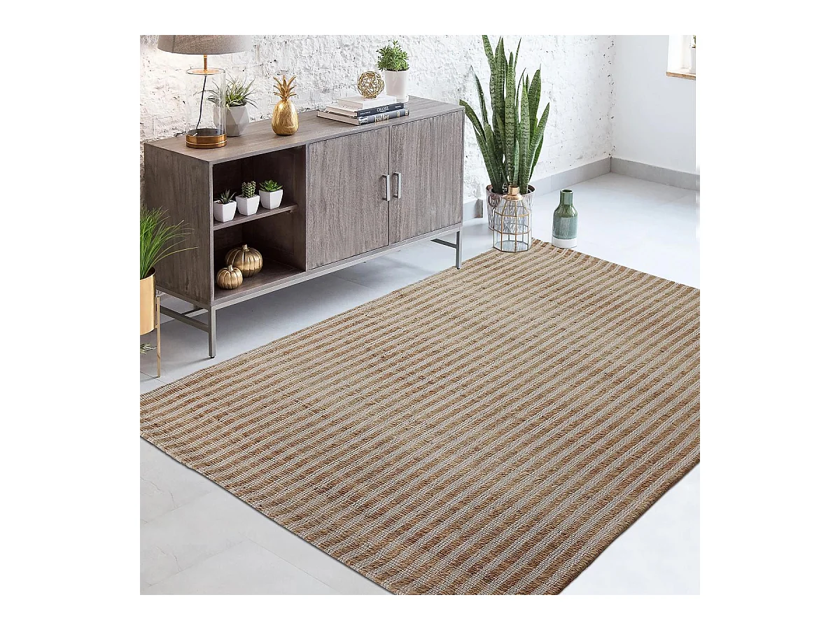Tapis jute 160x230 fait main beige et blanc VERTYJUTE