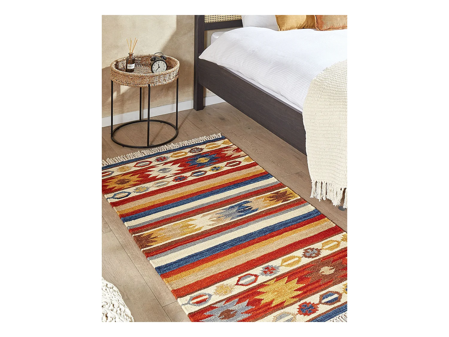Kelim-Teppich Wolle bunt 80 x 150 cm handgewebt orientalisches Muster Jrarat