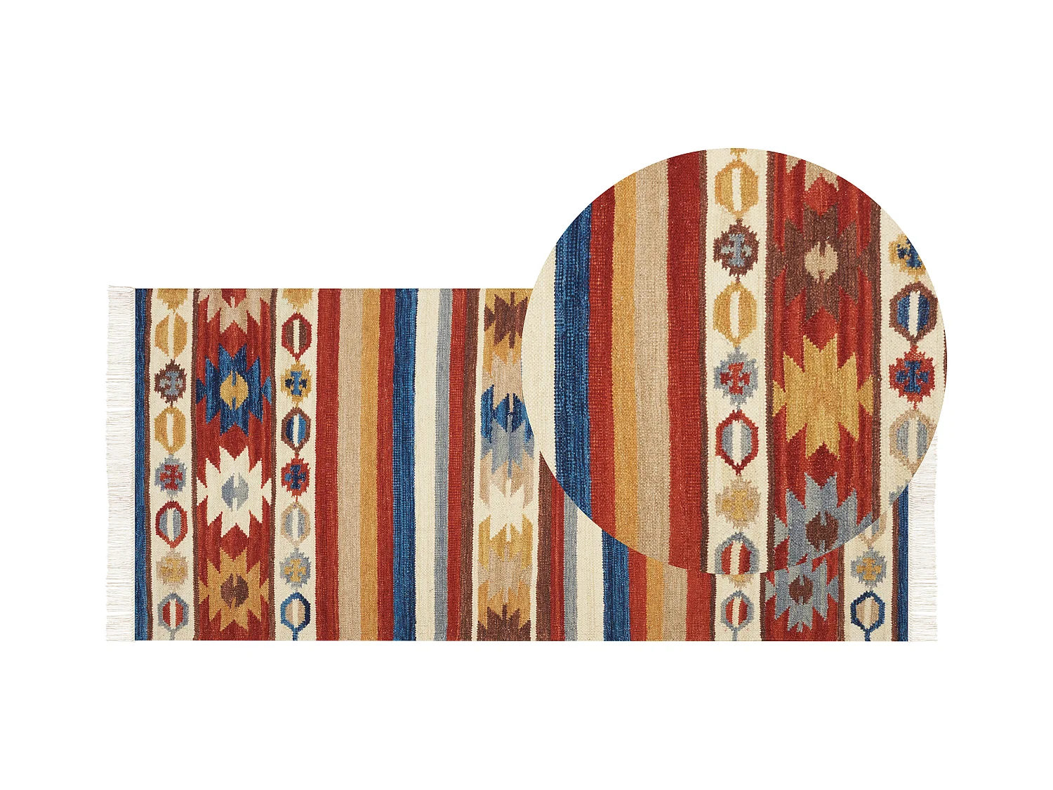 Kelim-Teppich Wolle bunt 80 x 150 cm handgewebt orientalisches Muster Jrarat