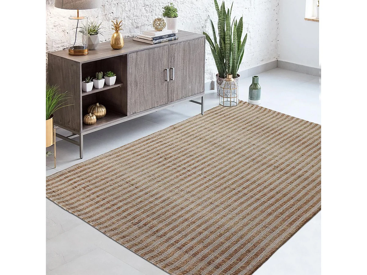Tapis jute 120x170 fait main beige et blanc VERTYJUTE