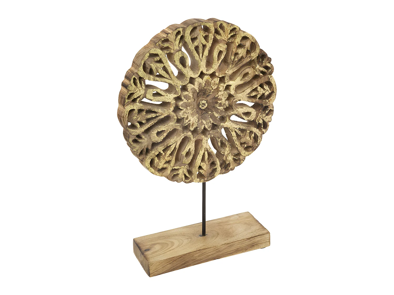 Objet déco à poser en Bois de Manguier sculpté motifs ethniques H 34.5 cm