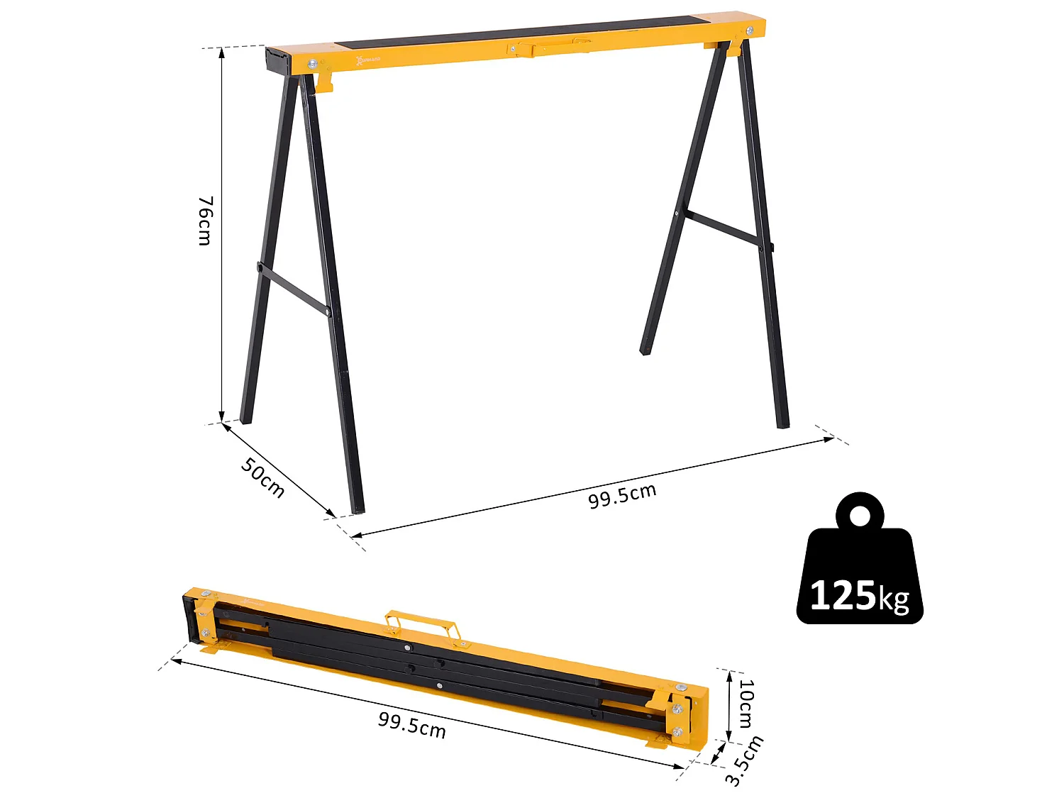 Caballo de sierra plegable negro y amarillo 99,5x50x76cm DURHAND