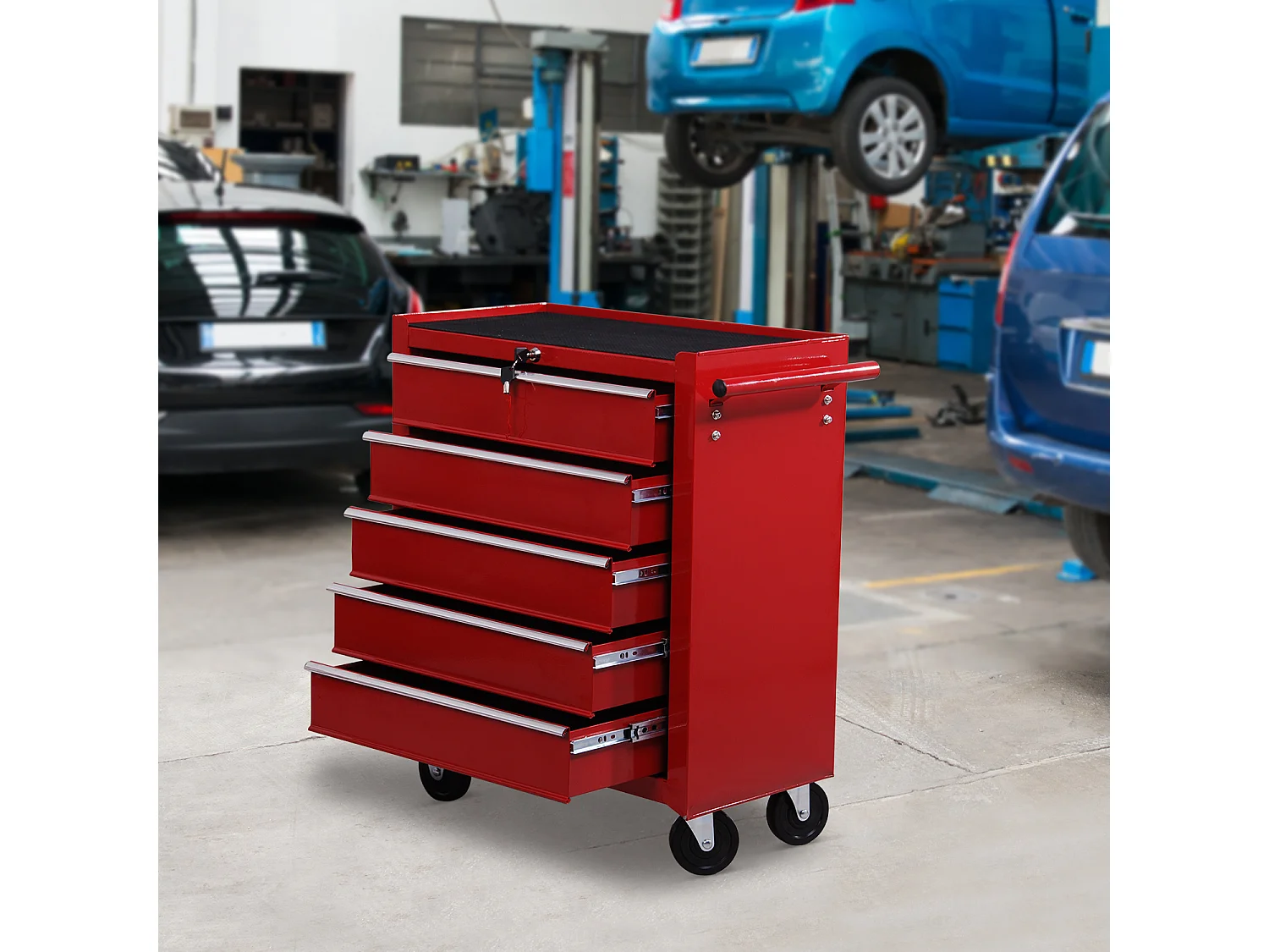 Carro de herramientas rojo 67,5x33x77cm HOMCOM