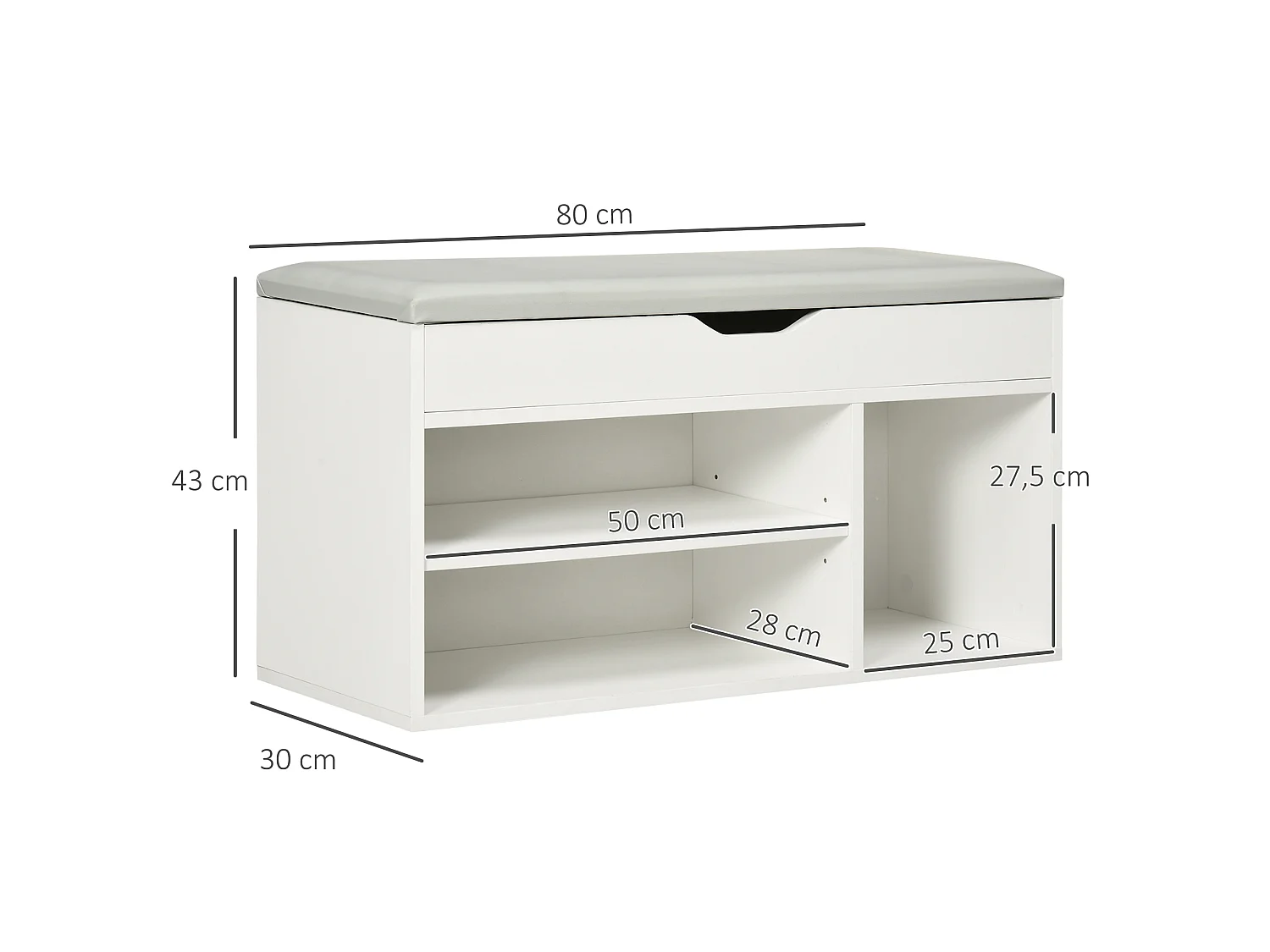 Banco zapatero blanco 80x30x43cm HOMCOM