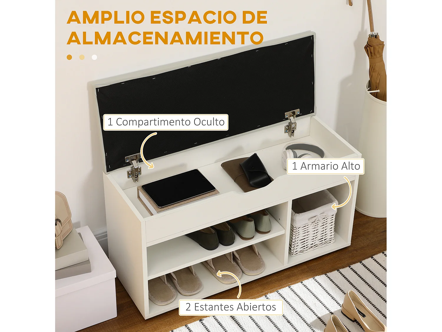 Banco zapatero blanco 80x30x43cm HOMCOM