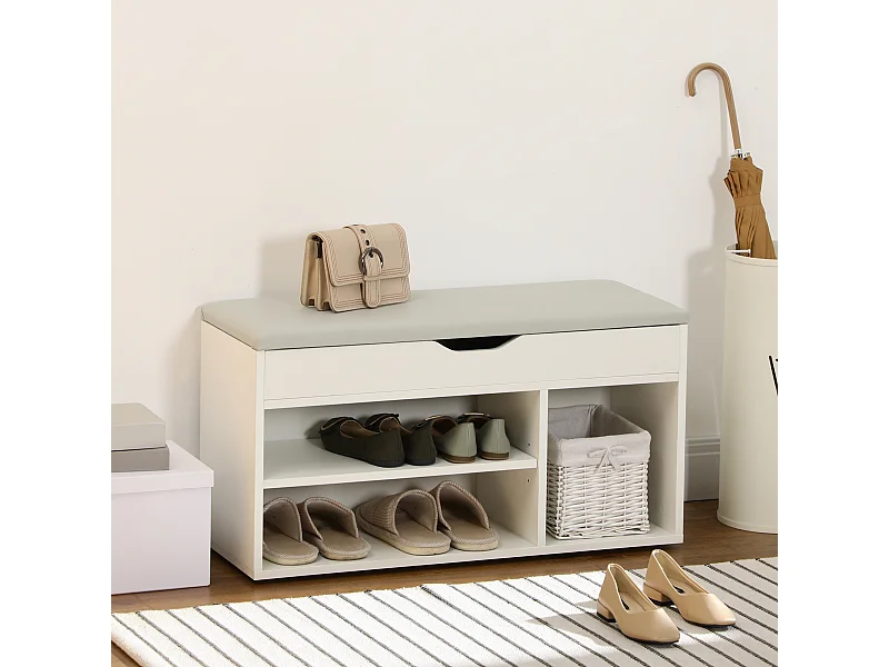 Banco zapatero blanco 80x30x43cm HOMCOM