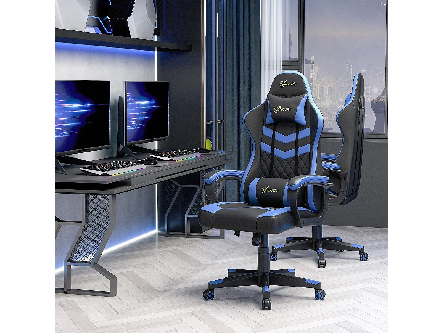 Silla gaming azul y negro 61x70x129 cm Vinsetto