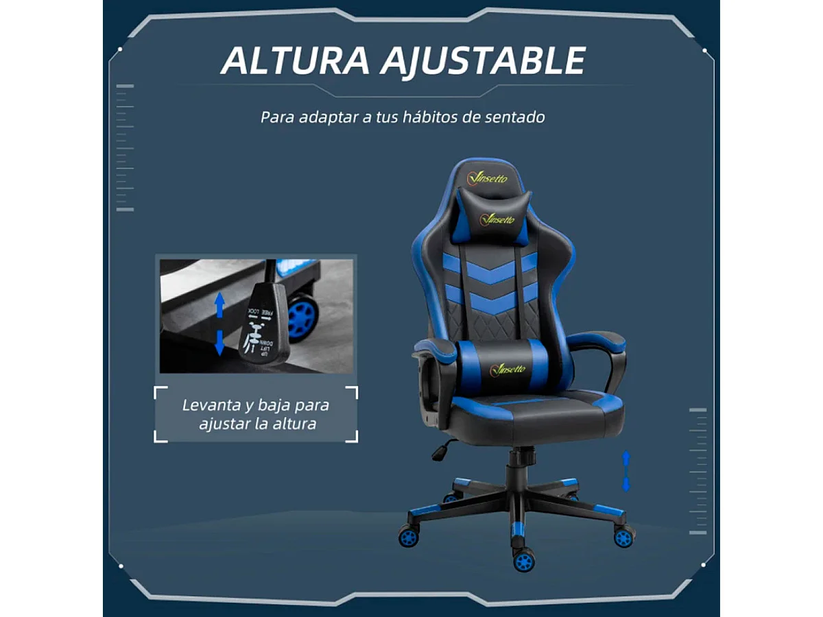 Silla gaming azul y negro 61x70x129 cm Vinsetto