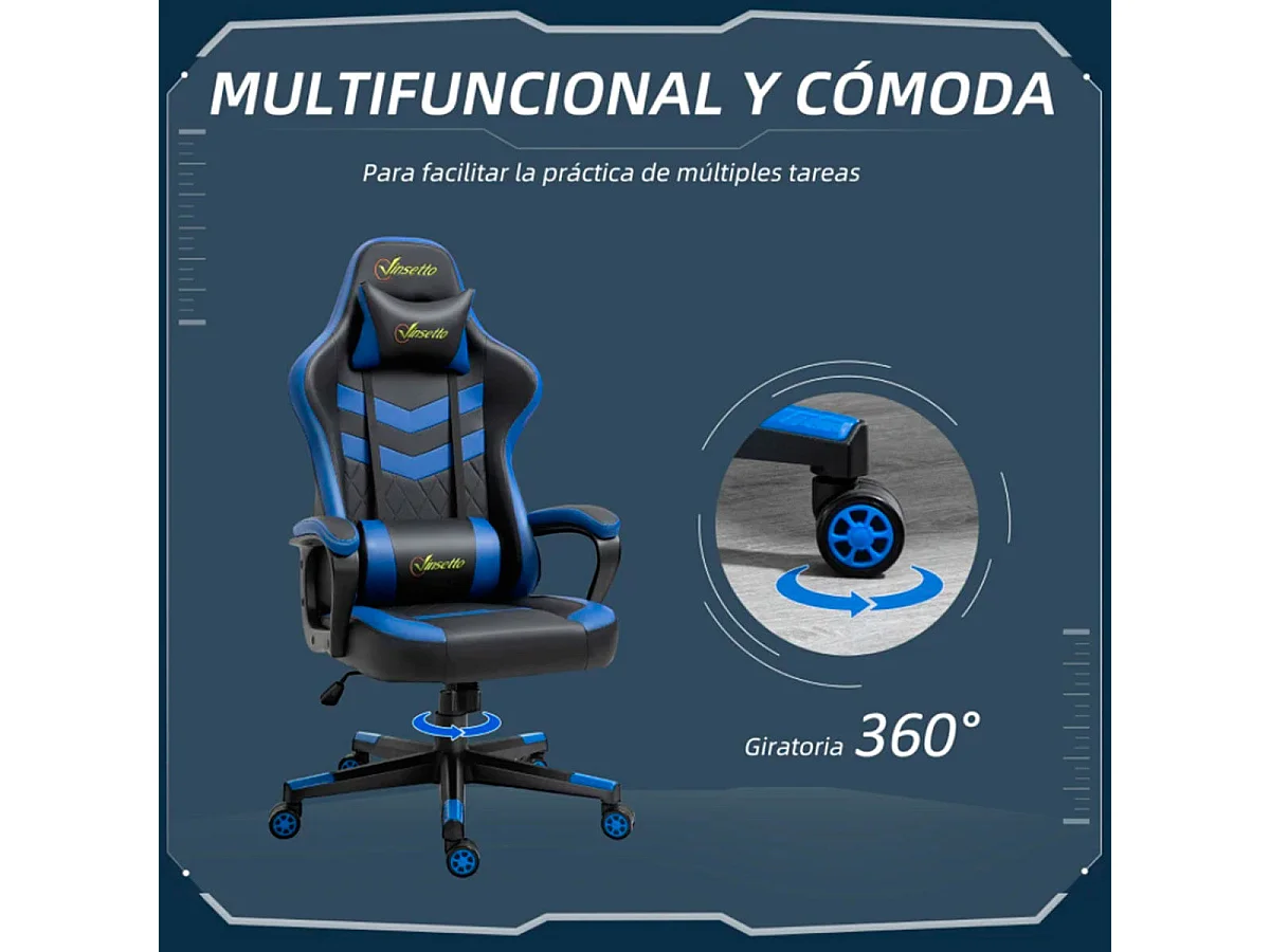Silla gaming azul y negro 61x70x129 cm Vinsetto