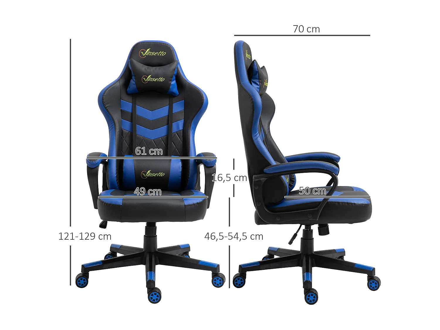 Silla gaming azul y negro 61x70x129 cm Vinsetto