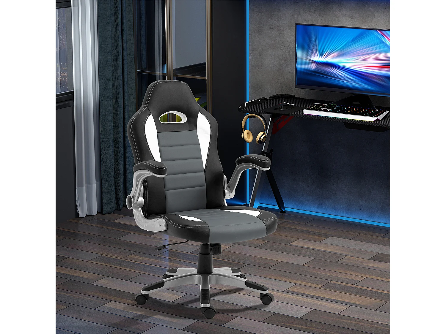 Silla de oficina negro, gris, blanco 65x69x122 cm HOMCOM