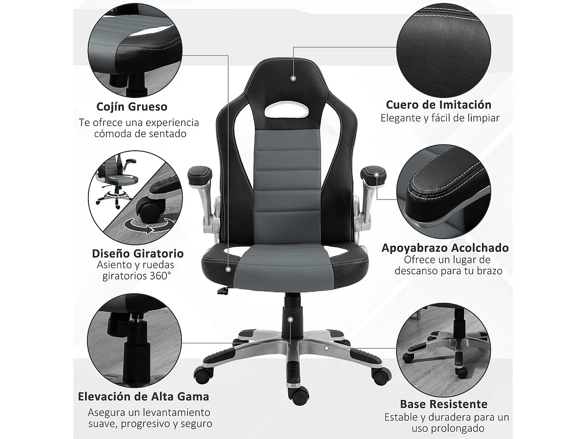 Silla de oficina negro, gris, blanco 65x69x122 cm HOMCOM