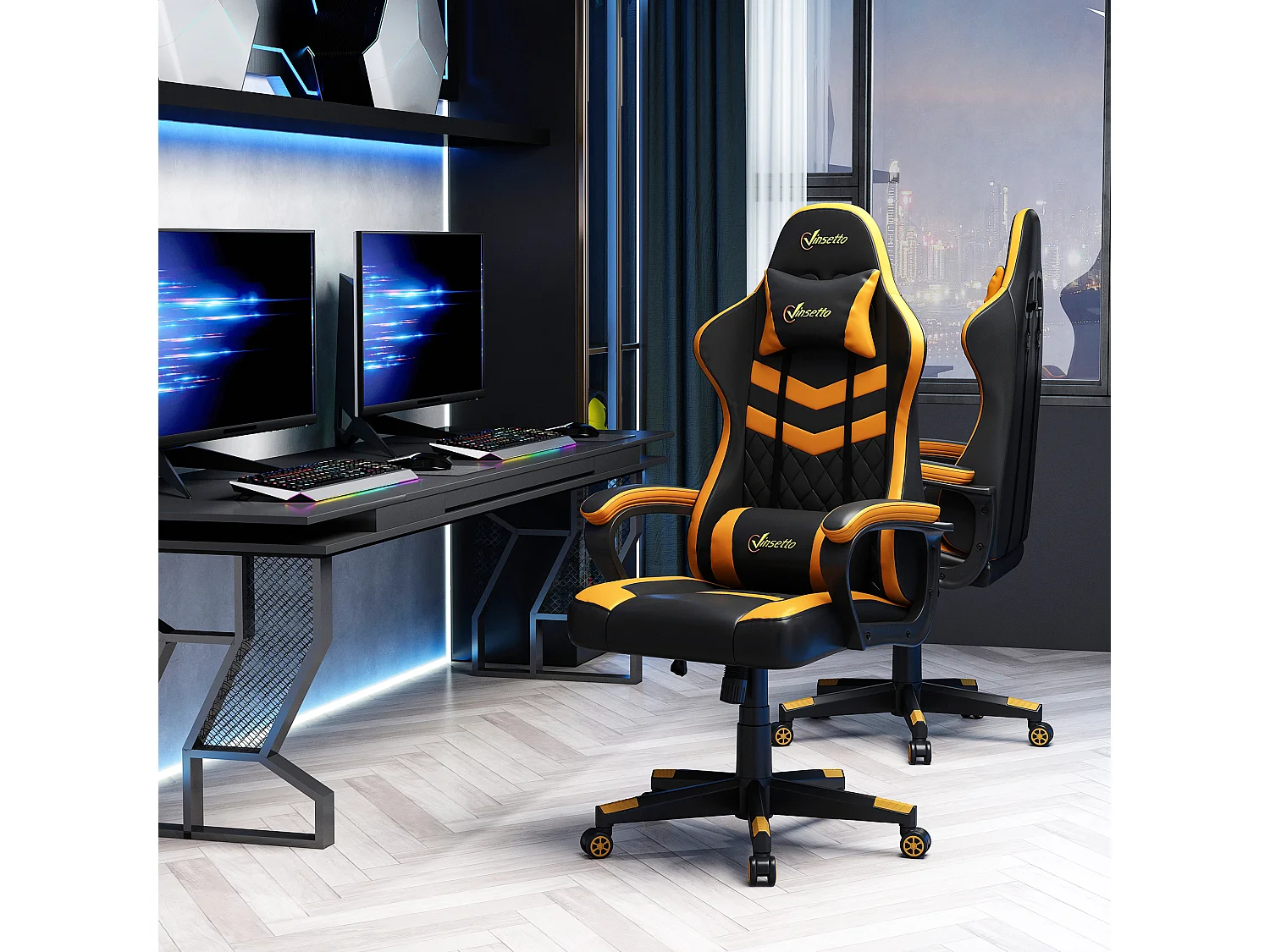 Silla gaming naranja y negro 61x70x129 cm Vinsetto
