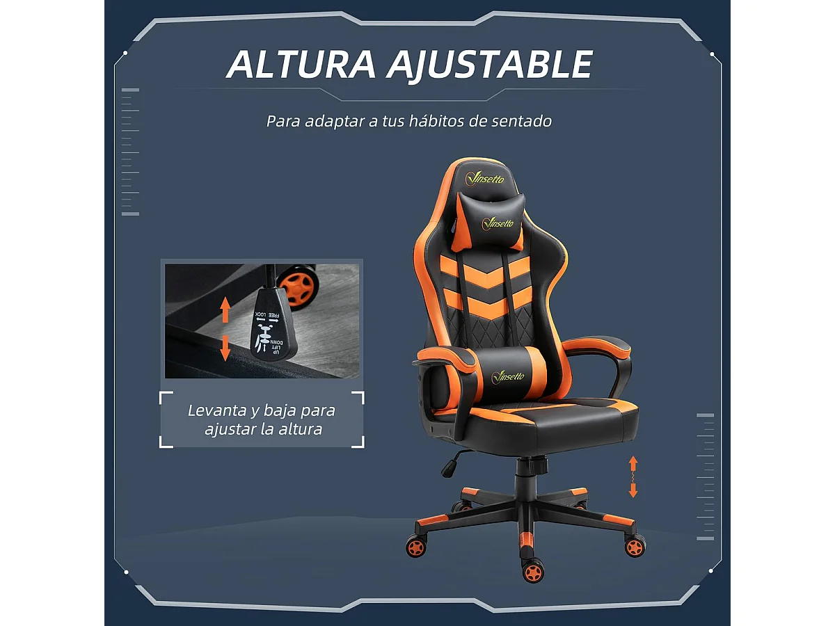 Silla gaming naranja y negro 61x70x129 cm Vinsetto