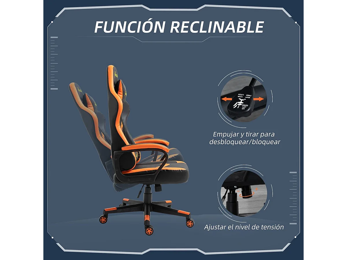 Silla gaming naranja y negro 61x70x129 cm Vinsetto